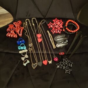 BUNDLE Red Black And Turquoise Jewelry and Hair Clip Sets